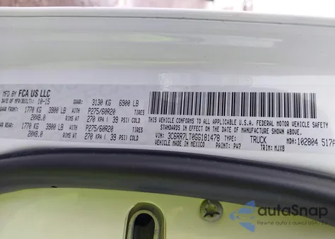 2016 Ram 1500 Big Horn z USA, uszkodzony, nr VIN 3C6RR7LT0GG181478